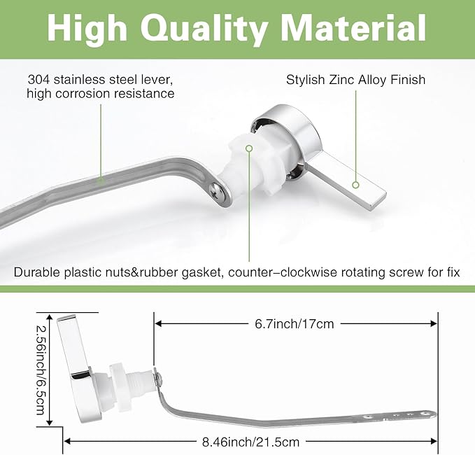 Toilet Handle for Kohler 1075348-CP Left Trip Lever Service Kit, Toilet Handle Replacement Kit Side Mount, Toilet Tank Lever, 1-Pack Polished Chrome