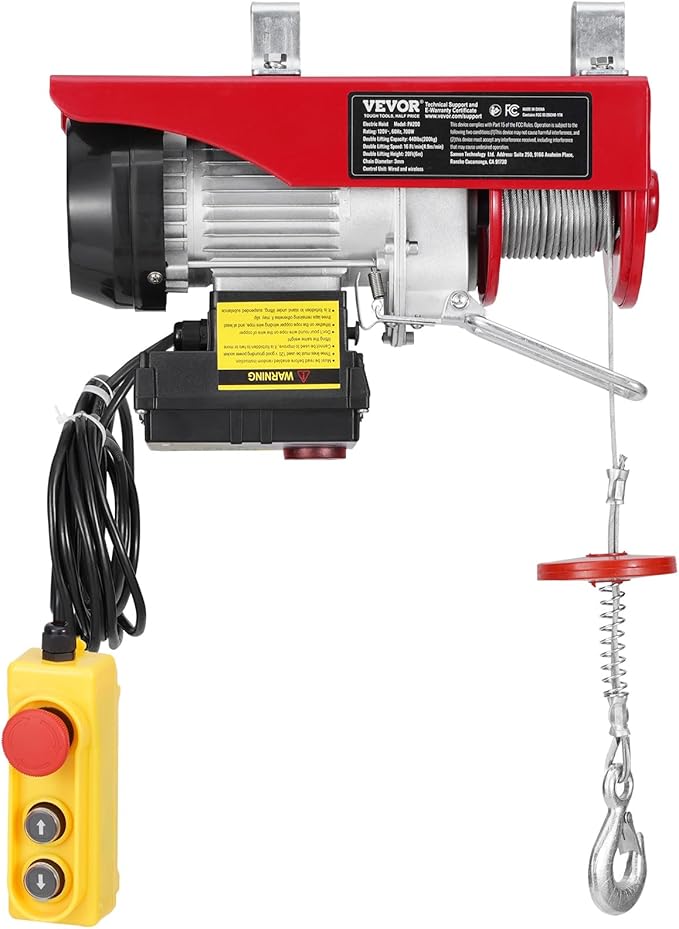 VEVOR Electric Hoist, 440 lbs 120V Electric Winch with 328 ft Wireless & 14 ft Wired Remote Control, 40 ft Single Cable Lifting Height, Single/Double Slings, Lift Hoist for Garage Warehouse Factory