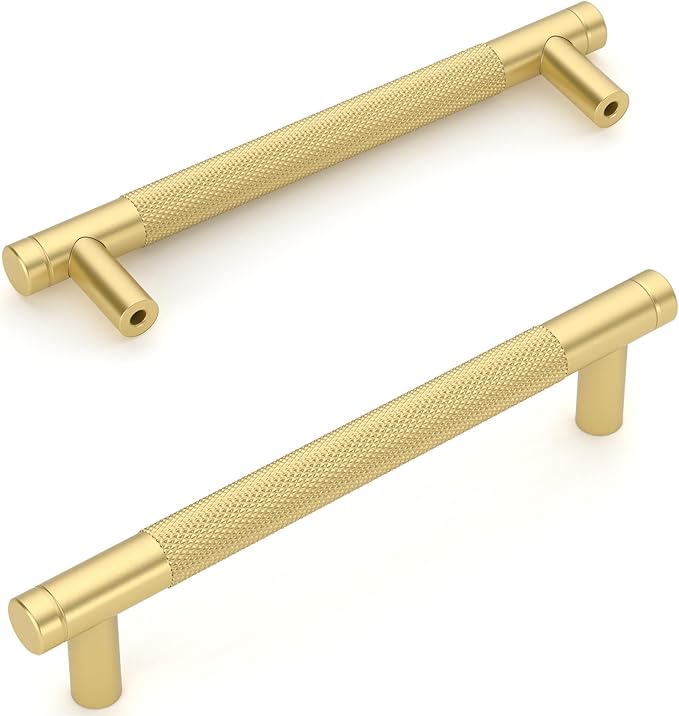 Amerdeco 10 Pack Brushed Gold Cabinet Pulls 5 Inch(128mm) Hole Center Drawer Pulls Cabinet Hardware Kitchen Cabinet Handles for Bathroom ZH0031