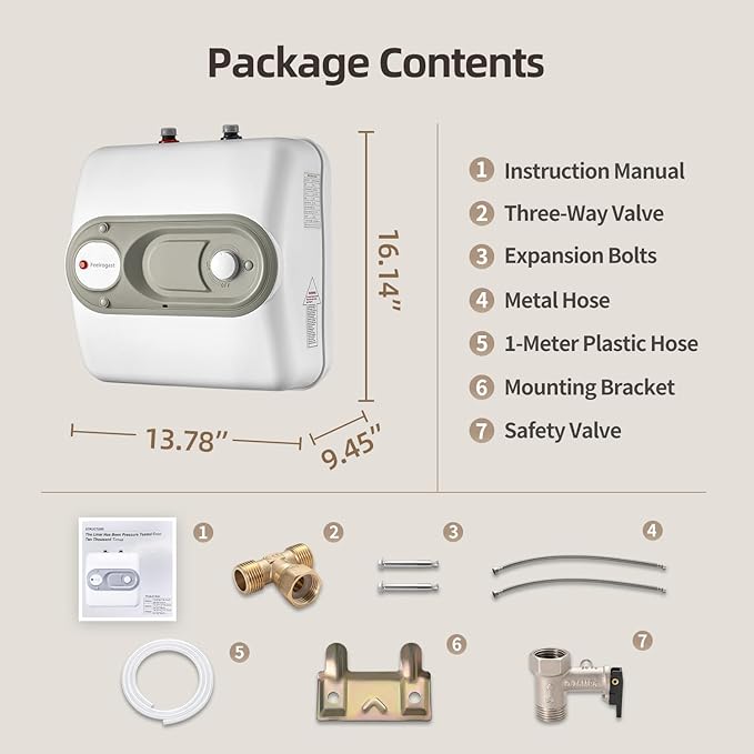 Electric Mini Tank Water Heater-2.5 Gallon Under Sink Instant Hot Water for RV, Camper, Kitchen, Food Truck, 120V 1500W, Wall or Floor Mounted