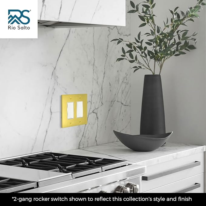 Rio Salto Modern Metal Vibrant Yellow Gold Wall Outlet Cover or Light Switch Cover Rocker Decora Electrical Switch Covers Decorator Plug Wall Plate Electric MIDSIZE Receptacle (Rocker, 1-Gang, 2-Pack)