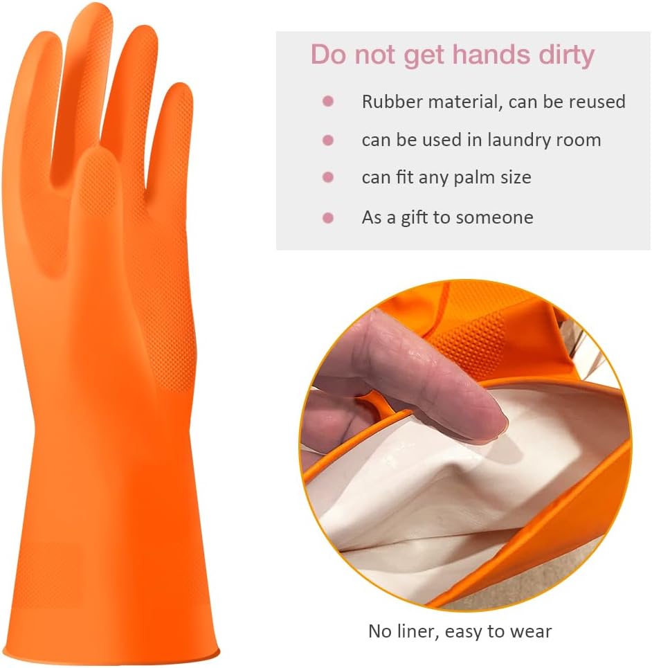 Alimat PluS 3 Colors Rubber Dishwashing Gloves Without Liner, Reusable Cleaning Gloves Latex Free, Waterproof Household Cleaning Gloves for Laundry, Gardening(Large)