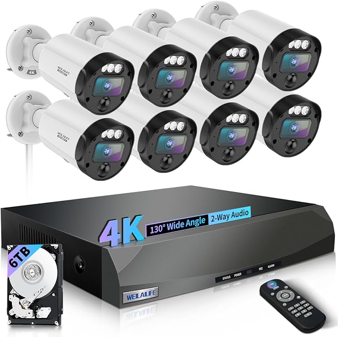 【130°Ultra Wide-Angle】 Outdoor Wired Security Camera System, Home Video Surveillance Systems, POE IP Cameras, Surveillance DVR Kits