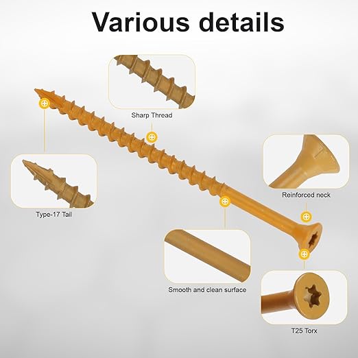 Deck Screws #10 x 3-1/2’’, T25 Star Torx Drive Flat Head Wood Screws, Tan, 5lb