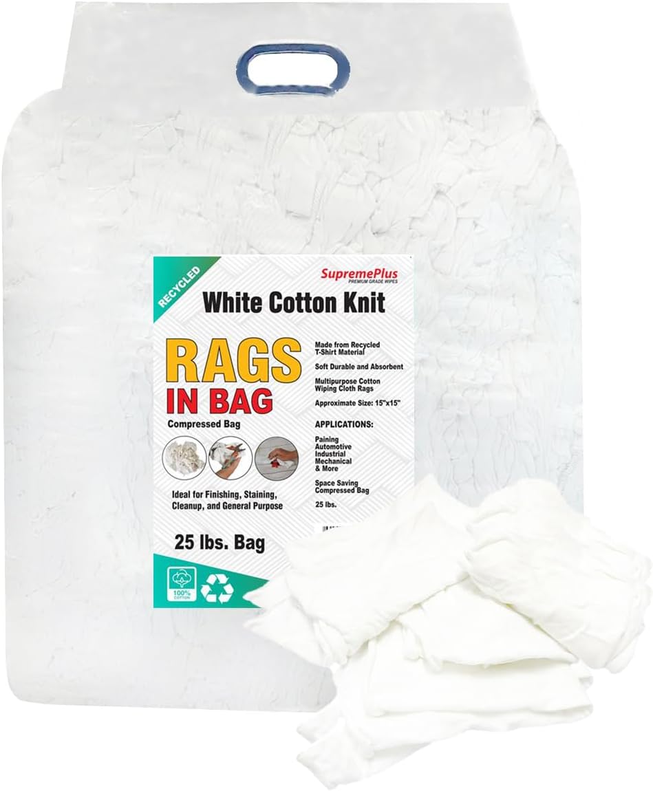 Recycled White T-Shirt Rags (600 lbs. Pallet 24x25 lbs. Bags) - Shop Reusable, Washable, & Absorbent All Purpose, for Painting, Staining, Polishing, Dusting, & General Cleaning