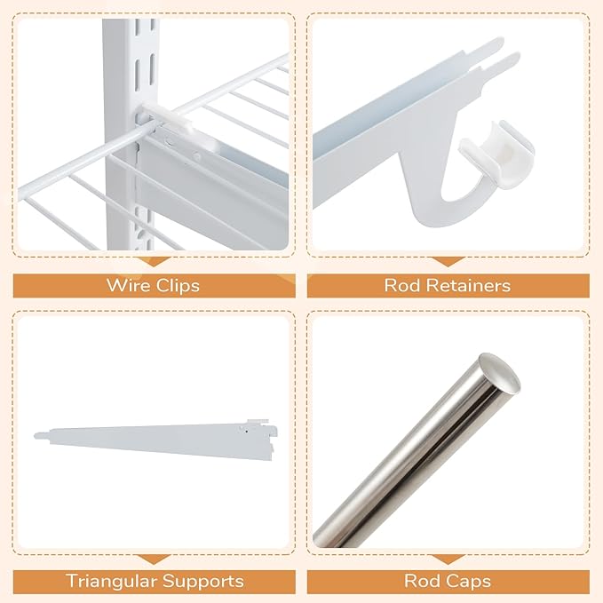 Giantex Closet Organizer System, Wall-mounted Custom Closet Kit w/Adjustable Storage Shelves, Wardrobe Clothes Rack w/Hanging Rods, Perfect for Coats, Pillows, Blanket (White, 98.5"x13.5"x48)