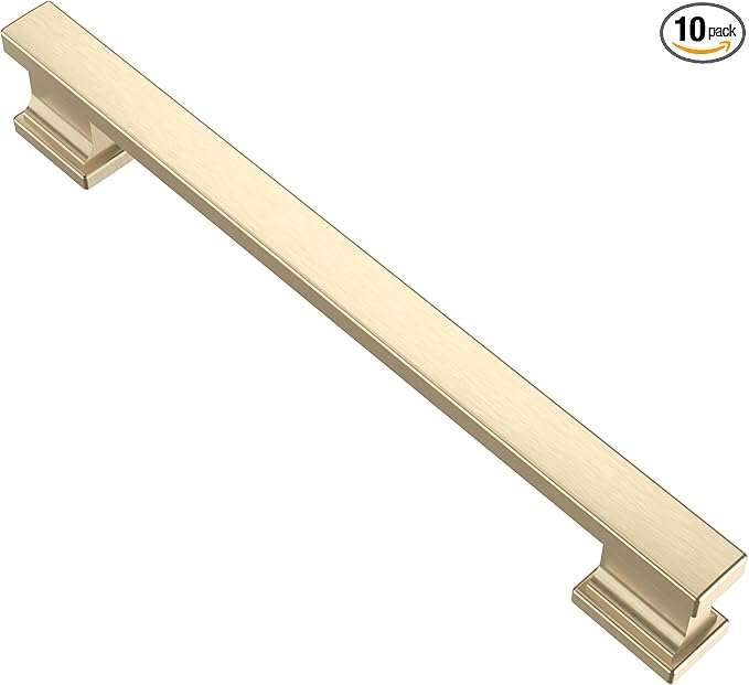 Alzassbg 10 Pack Brushed Brass Cabinet Pulls, 6-1/4 Inch(160mm) Hole Centers Kitchen Cabinet Handles for Cabinets and Drawers AL3061BB