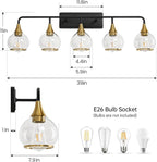 Black and Gold Bathroom Vanity Light 5-Lights Bathroom Light Fixtures Over Mirror with Clear Glass Shade 39.2 inch Wall Sconce Lighting Bath(Exclude E26 Bulb)