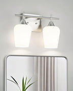 2 Lights Bathroom Light Fixture, 15 Inch Brushed Nickel Bathroom Vanity Lights Over Mirror, Modern Bath Wall Sconce Light with Frosted Glass, OS-YQ9167-2BNW