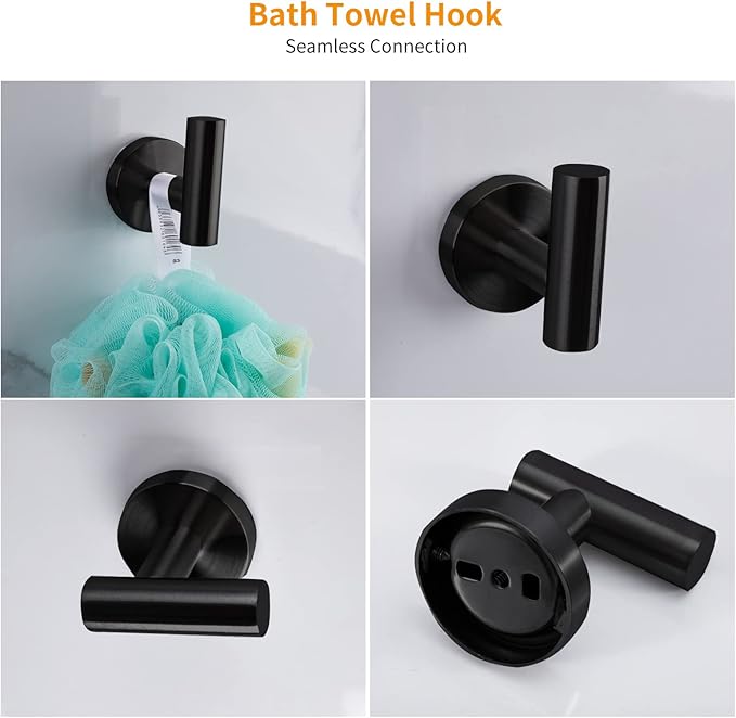 Cilee 10-Piece Matte Black Bathroom Accessories Set, 16 inch Towel Rack + Towel Ring + Robe Towel Hook + Toilet Paper Holder for Bathroom Wall, Stainless Steel Towel Bar
