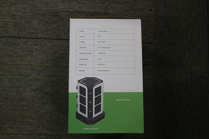 KOOSLA Power Strip Tower, [15W] Wireless Charger Surge Protector - 12 AC Multiple Outlets & 6 USB Ports, 6.5ft Extension Cord Charging Station for Office Supplies, Desk Accessories, Dorm Essentials