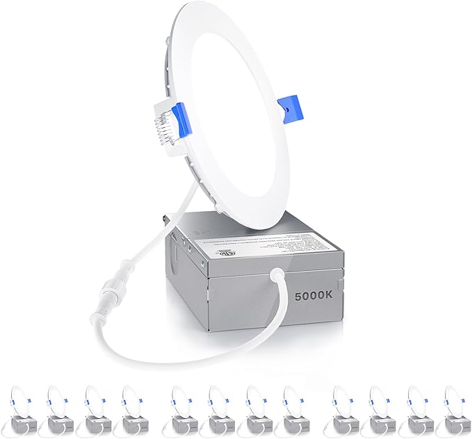 Ensenior 12 Pack 4 Inch LED Recessed Ceiling Light, Dimmable, 5000K Daylight, 750LM 9W 120V, High Brightness Canless Wafer Downlight - ETL&FCC&IC