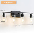 EMONG 4 Light Bathroom Vanity Light, Matte Black Bathroom Light Fixtures with Glass Shade, Modern Wall Sconces Lighting for Bathroom,Mirror,Farmhouse,Hallway