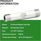 TAISHER 2PCS Stainless Steel Pipe Fittings, 1/4" NPT Male x 1/4" NPT Male Threaded, 4" Length Thickened Nipple Cast Pipe