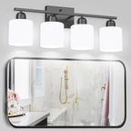 4-Light Black Bathroom Vanity Light, Light Fixtures with Milky White Frosted Glass Shades, Black Vanity Light for Bathroom Mirror, Bedroom, Living Room, Vanity Table, E26 Base