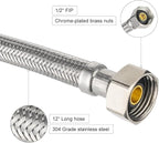 2-Pack EFIELD Faucet Supply Lines, 1/2" FIP x 3/8" COMP Faucet Hose, 12-inch length Stainless Steel Braided Supply Line,(HOSE043)