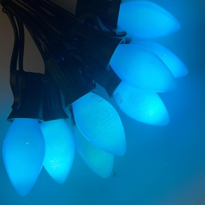 25 Pack C7 Ceramic Christmas Replacment Bulbs, Blue Light Bulbs for E12 Candelabra Base Outdoor/Indoor Christmas String Lights, 5 Watt