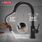 Delta Trinsic Touchless Kitchen Faucet with Touch Technology, Matte Black Kitchen Sink Faucet with Pull Down Sprayer, Single Hole, Matte Black 9159TL-BL-DST