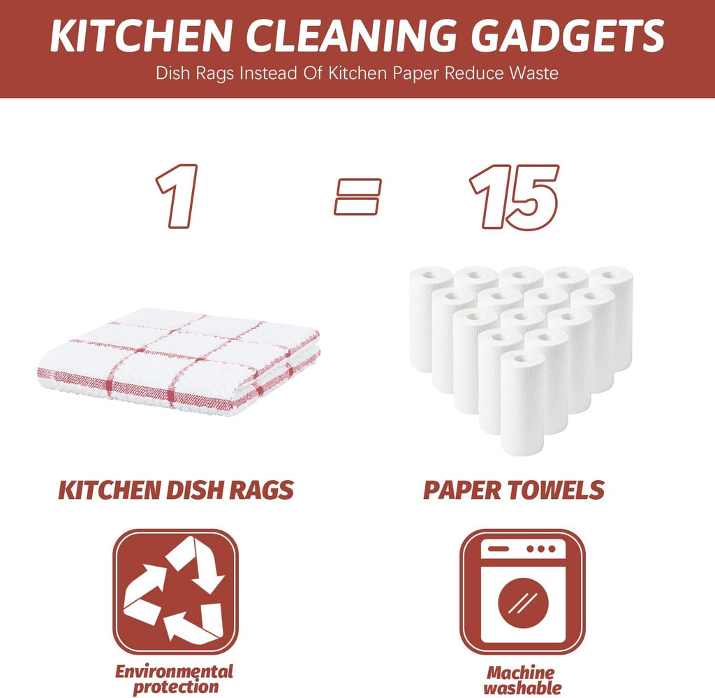 Nialnant 8 Pack Dish Cloths for Washing Dishes, 100% Cotton Reusable Cleaning Rag, Quick Drying Dish Towels for Kitchen, 12x12 Inches, Red Plaid