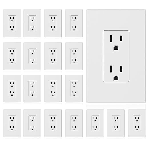 ELEGRP Matte White Standard Decorator Electrical Wall Receptacle Outlet, 15A 125V, 2 Pole 3 Wire, Non-Tamper Resistant, NEMA 5-15R, Self-Grounding, Mid Wall Plate Included, UL Listed (20 Pack)
