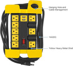 Heavy Duty Power Strip with USB, Workshop 8 Outlet Surge Protector 2700 Joules, Industrial Metal 15Amp Power Strip, 15 FT Extension Cord and Wide Spaced Black.