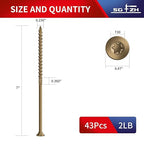#14 x 7 Inch Deck Screws (43Pcs) 2lb. Carbon Steel, Yellow, Flat Head, Rust Resistant epoxy Coated, with T30 Star Bit
