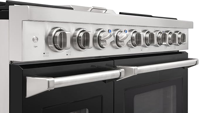 48 Inch Pro-Style Propane Gas Range with 6 Burners & 1 Griddle Cooktop, Double 4.6 cu. ft. and 2.2 cu. ft. Oven, in Stainless Steel - KOS-48RG03MLP (Black)