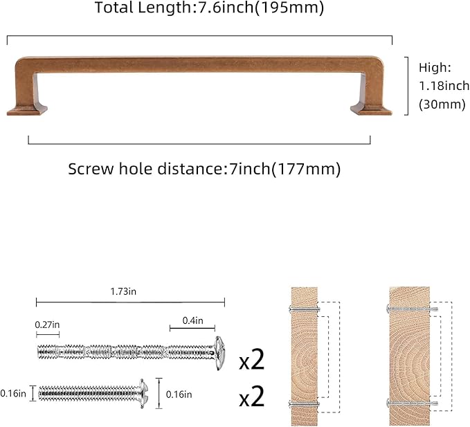 COTYKILEY 10 Pack 7Inch(177mm) Antique Brass Kitchen Cabinet Handles Cabinet Pulls Vintage Drawer Pulls Aged Gold Bronze Kitchen Cabinet Hardware