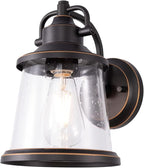 GRUENLICH Outdoor Wall Lantern, Wall Sconce as Porch Lighting Fixture, E26 Medium Base, Metal Housing Plus Seeded Glass, Oil Rubbed Bronze Finish, Bulb Not Included, 1-Pack