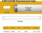 F40T12 48 inch luorescent Bulbs,T12 4 Foot Linear Fluorescent Tube,40 watts,2600 lumens,4100K Cool White,Replacement Tubes for Sylvania 21371 F40CWX,Philips 423129 F40T12/CW(6 Pack)