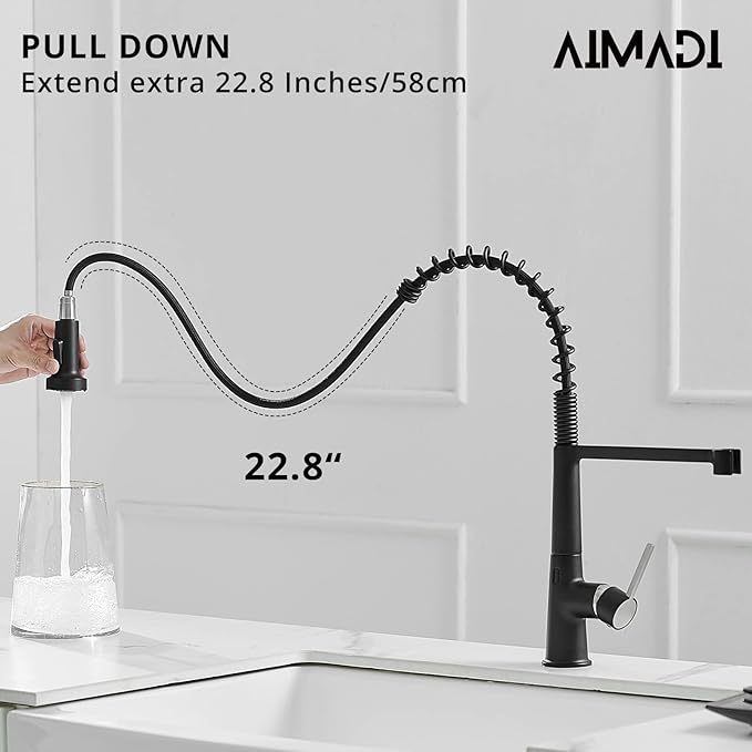 AIMADI Touchless Kitchen Faucet with Pull Down Sprayer, Sensor Smart Hands-Free Single Handle Spring Matte Black Kitchen Faucets, Motion Sensor Sink Faucet with Pull Out Sprayer