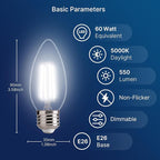 FLSNT B11 E26 LED Chandelier Light Bulbs, 60W Equivalent, 5000K Daylight Dimmable LED Candelabra Bulbs, 550LM, 24 Pack UL,CA65 Listed.