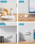 Short Extension Cord 3ft - 2 Prong Power Strip Surge Protector with 8 Outlets 6 USB Ports(3 USB C)4.8A/24W Charging Station, 3 prong to 2 prong adapter Wall Mount for Travel Dorm Room Essentials White