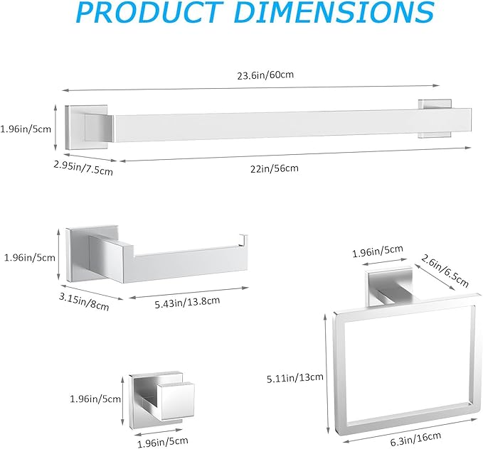 5 Pieces Towel Bar Set Brushed Nickel Bathroom Hardware Accessories Set SUS304 Stainless Steel Towel Holder Set for Bathroom 23.6 Inch Towel Bar,Towel Rack Wall Mounted