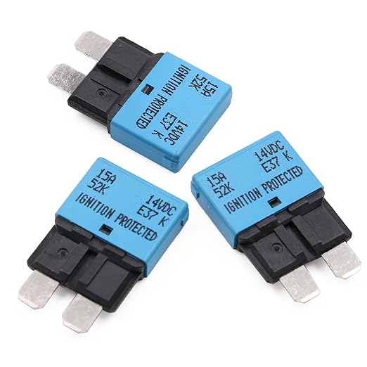 DC 12V 15A Fuse Circuit Breaker Low Profile Auto Reset E37- UL Certified ATO ATC, Self-Resetting Blade Breakers Fuses 15 Amp for Car, RV, Automotive, Boat, Solar, Marine - Pack of 3
