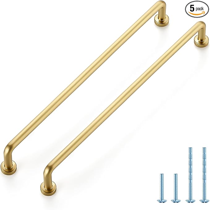 JOY DECOR Cabinet Pulls – 8-3/4 Inch Hole Center, Brushed Brass, 5 Pack, Zinc Alloy Cabinet Handles for Drawers & Cupboard – Vintage Style Hardware for Kitchen, Bathroom, Dresser, Furniture Makeover