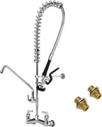 36" Height Commercial Faucet with Pre-Rinse Sprayer and 10" Add-on Swing Spout – 8" Adjustable Center Wall Mount Kitchen Sink Faucet, Brass Body for 1/2/3 Compartment Restaurant Utility Sink