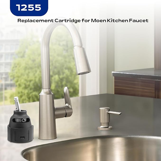 1255 Replacement Cartridge for Moen Kitchen Faucet, Single Handle Cartridge with Leak-Proof Design for Duralast, with Stainless Steel Lever