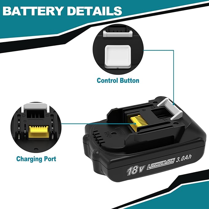 3000mAh 18V Battery Replacement for Makita 18V Battery Compatible with 18 Volt BL1830B BL1840B BL1850B BL1860B BL1815B Battery (2 Packs)