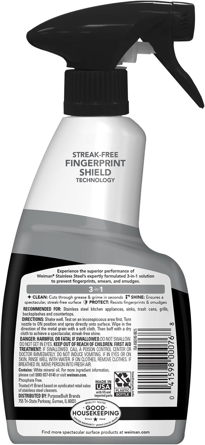 Weiman Stainless Steel Cleaner and Polish - 2 Pack - Removes Fingerprints, Residue, Water Marks and Grease from Appliances w/Buffing Towel