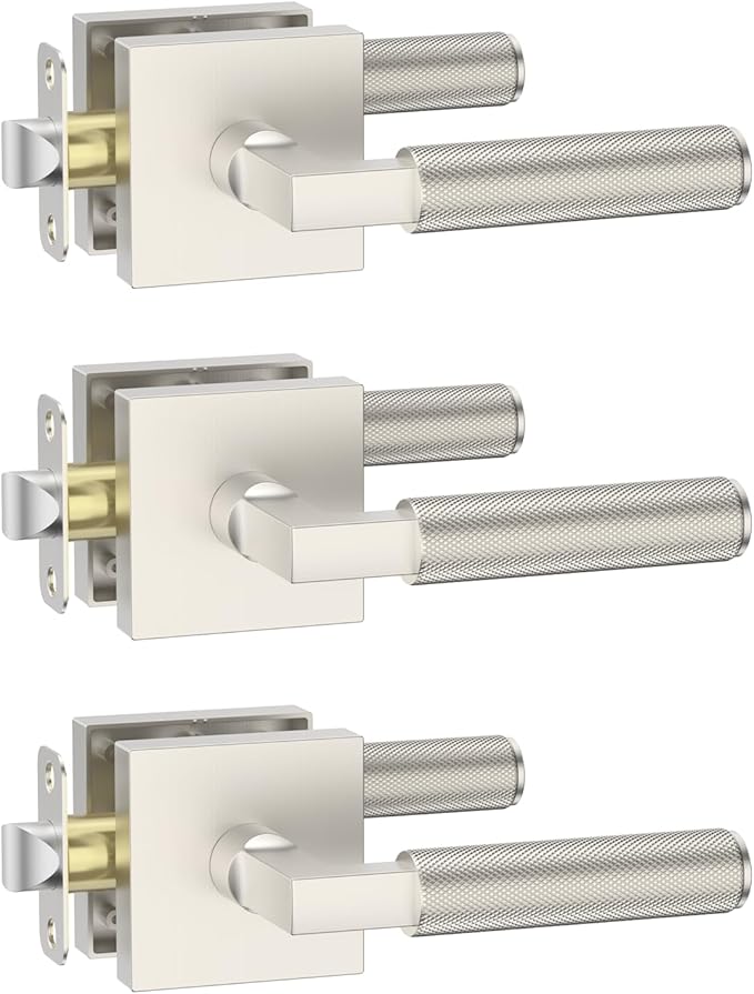 Amerdeco 3 Pack Brushed Satin Nickel Passage Door Handles,Heavy Duty Non-Locking Door Lever for Hall, Closet,Office Area, Shopping Malls AM0021
