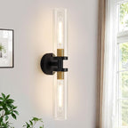 Black and Gold Wall Sconce, Bathroom Sconces Wall Lighting with Clear Glass, Modern Sconces Wall Light fixtures for Bathroom Mirror Living Room Hallway Bedroom