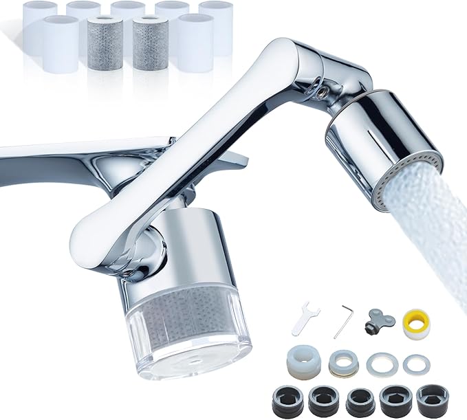 ATQ Water Filter for Sink Faucet Extender Aerator, Reduce Chlorine 1080° Rotating 2 Modes Spray Attachment for kitchen/Bathroom/Toddlers, 9pcs Filter (Aerator1080)