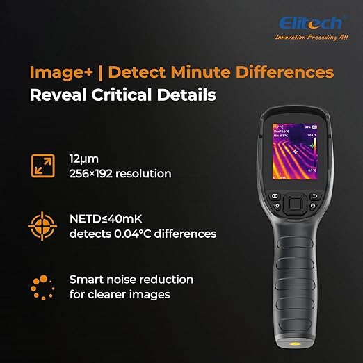 Elitech Thermal Imaging Camera – 256×192 IR High Resolution Infrared Camera, No Visual Fusion Needed, Video Recording, Emissivity & Temp Alarm Settings, for HVAC, Electrical, Home Inspection, TIC-210