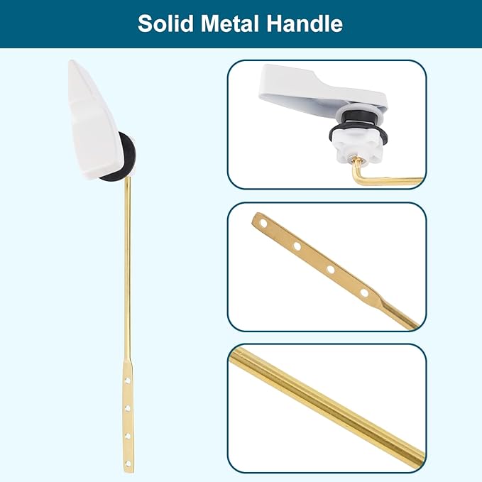White Front Mount Metal Toilet Handle Replacement Kit Compatible with American Standard/Mansfield/Gerber/TOTO/Kohler Toilet, Toilet Tank Flusher Lever with Flapper Chain