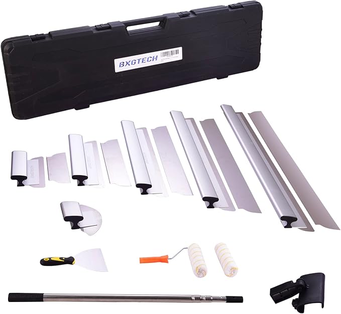 Drywall Tools Skimming Blade with Extension Handle - 10", 16" & 24" 32" 40" Blades 0.5mm&0.35mm, Drywall Roller,Taping Knife, Arc Scraper, Construction Tools