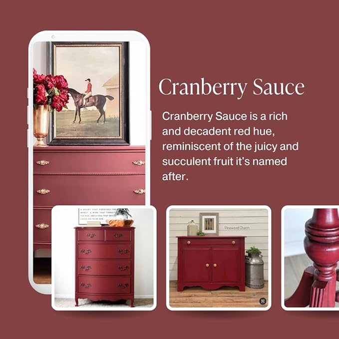 Country Chic All-in-One Chalk Paint for Furniture, Cabinets, Home Decor, Eco-Friendly, Matte Finish, Built-In Primer & Top Coat for Wood, Metal - Cranberry Sauce (red) - 8 oz (237 ml)