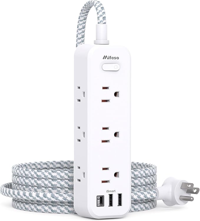 Mifaso Extension Cord, Surge Protector Power Strip, Long Extension Cord with 9 Outlets 3 USB Ports, Extension Cord with Multiple Outlets, USB Power Strip for Dorm Room Essentials, College(10FT, White)