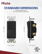 AIDA Single Pole Rocker Decora Light Switch, 15 Amp Self-grounding Electrical Light Switches, Residential Grade, UL Listed (10 Pack, Glossy Black)