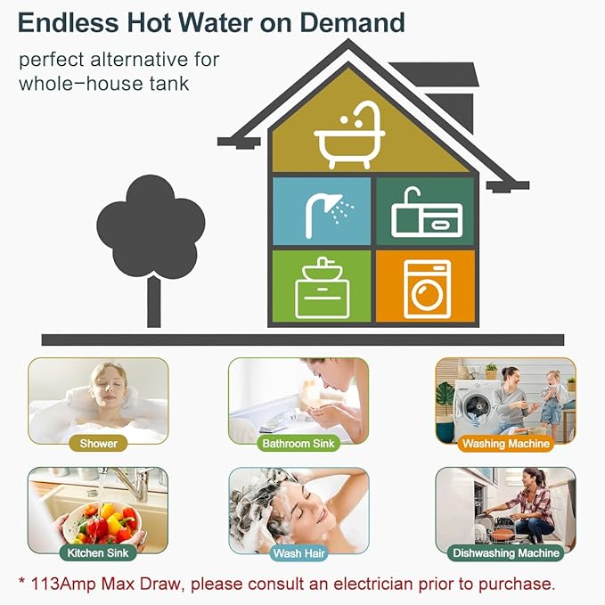 Electric Tankless Water Heater, ECOTOUCH 27kW on Demand Hot Water Heater Electric 240V Instant Tankless Hot Water Heaters Point of Use with ETL Certificated Self-Modulating ECO270S